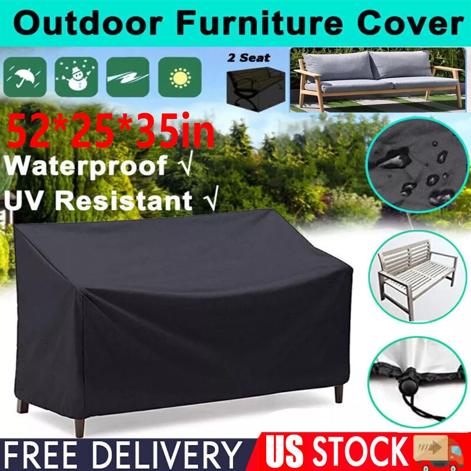 Outdoor Patio Bench Cover Waterproof,2 Seater, Loveseat, Sofa, Glider, Furniture gallery
