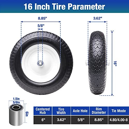 16" Flat Free Solid Tire and Wheel, 4.80/4.00-8 PU Airless Tires Light Grooves gallery