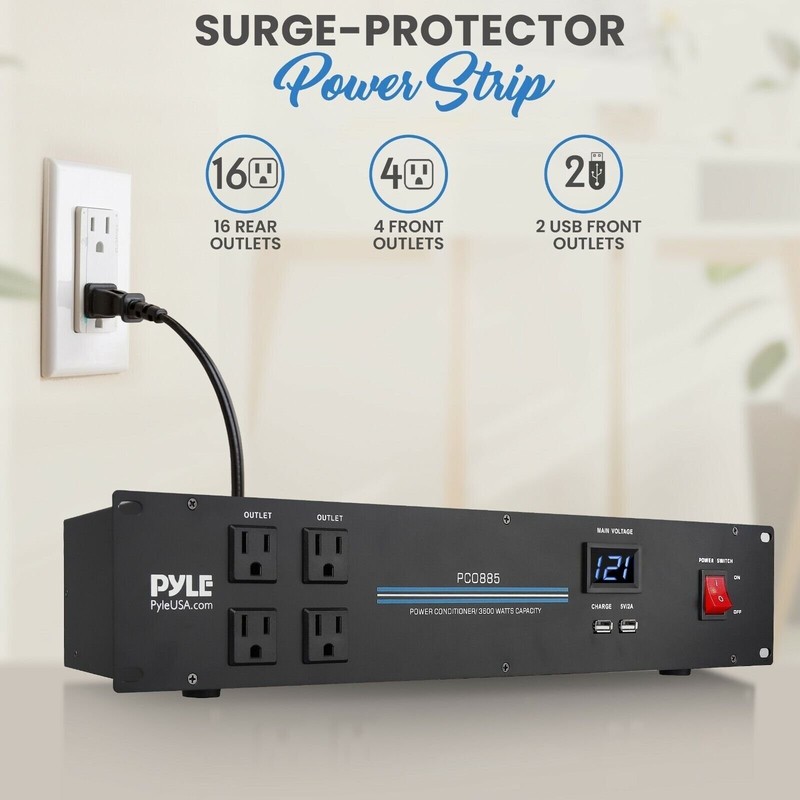Pyle 19" Rack Mount Power Supply USB Chargeport 20 Outlets 3600 Watt 120V gallery