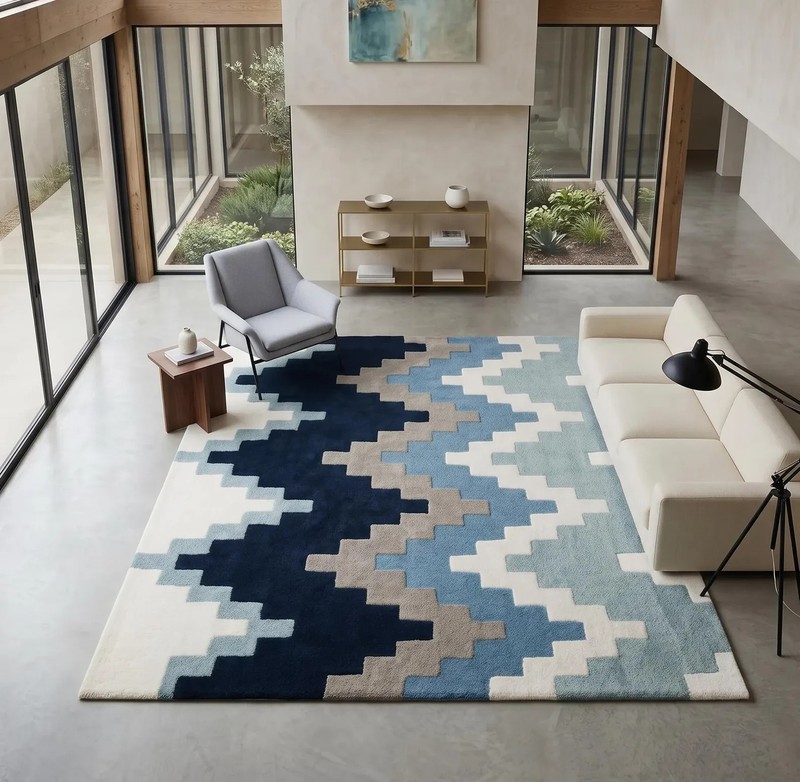 Hand Tufted Modern Geometric Tufted Wool Area Rug Gradient Chevron Block Pattern gallery