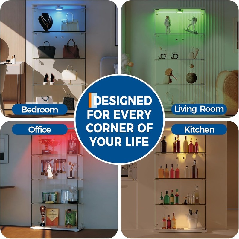 4 Shelves Display Cabinet, Tempered Glass Curio Showcase with LED Light & Lock gallery