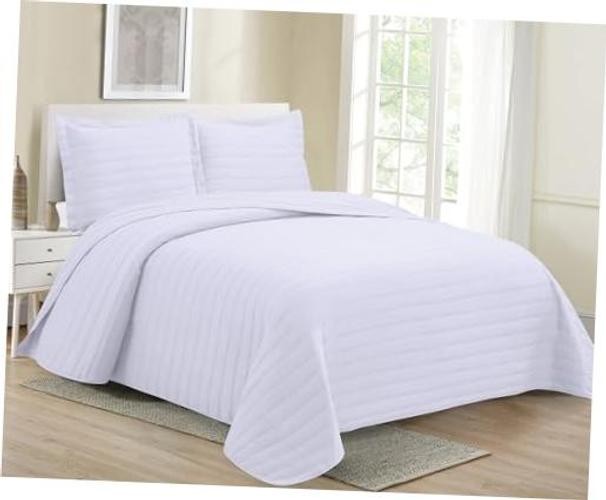 MK Collection Embossed Modern Quilt Oversized Coverlet Full/Queen White gallery