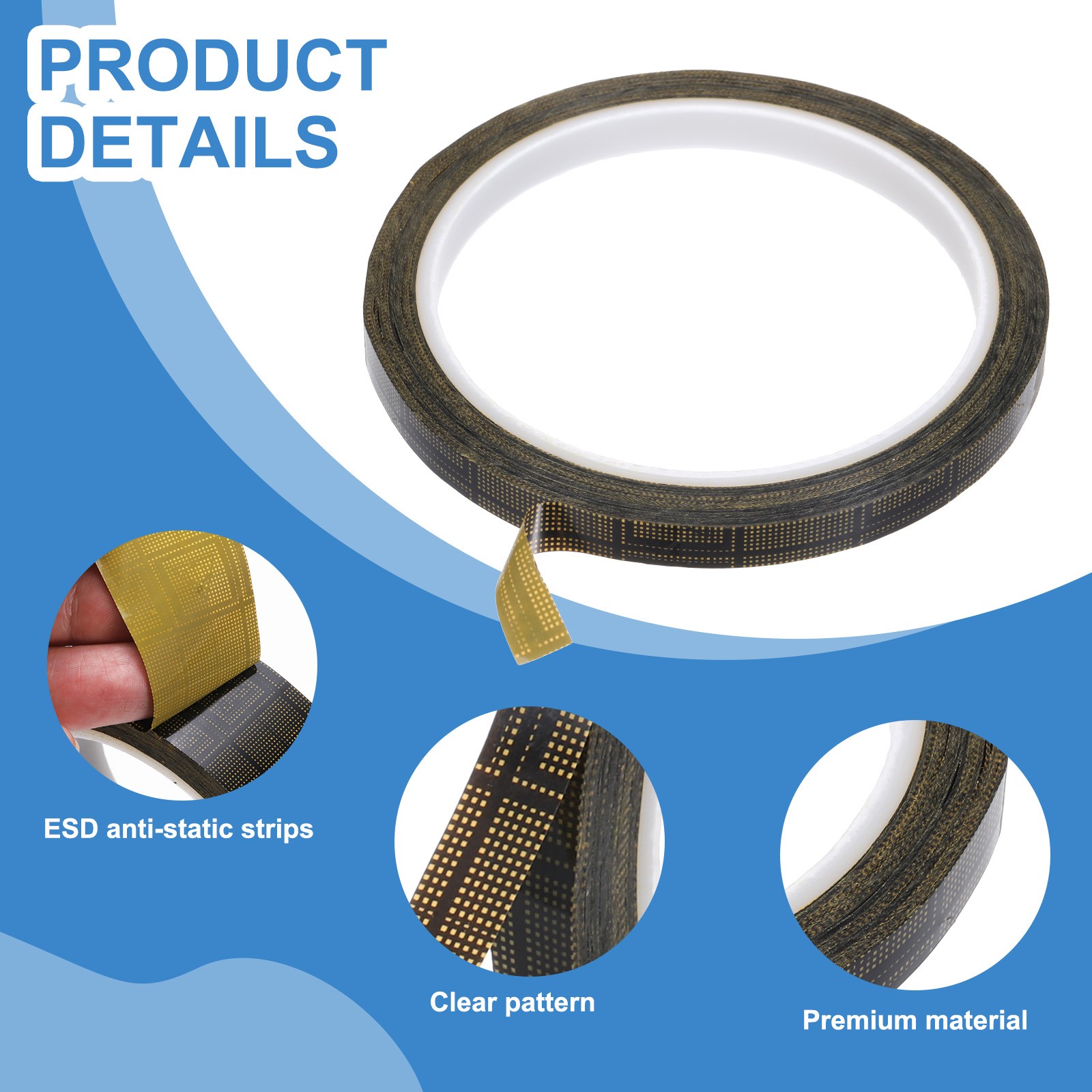 Antistatic Grid ESD Tape 2.36 Mil Thick 1/4 Inch x 39 Yards Black/Yellow gallery