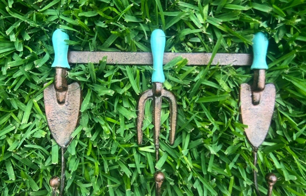 Decorative Garden Tools Hooks Cast Iron Turquoise Handles Excellent