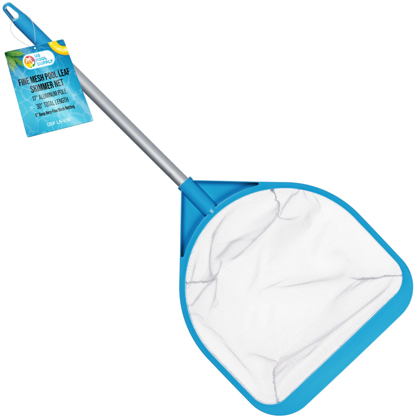 30" Handheld Fine Mesh Pool Skimmer Net - 17" Handle, Deep Leaf Netting gallery