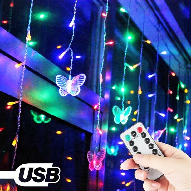 Butterfly Curtain Lights, EEEkit 8 Modes Fairy Lights String with Remote, IP44 W gallery