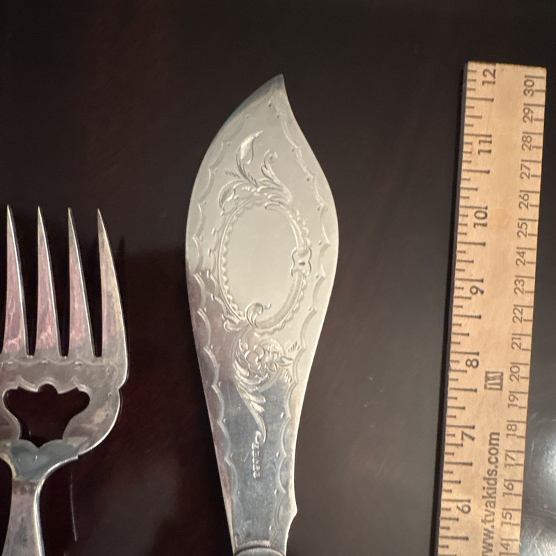 Antique John Round & Sons Silverplate Engraved Knife and Pierced Fork (Fish Set) gallery