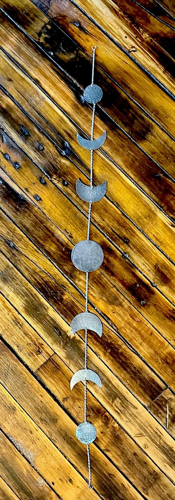 Hammered Metal Sun and Crescent Moon Wall Hanging 33 Inches Long Made In India gallery