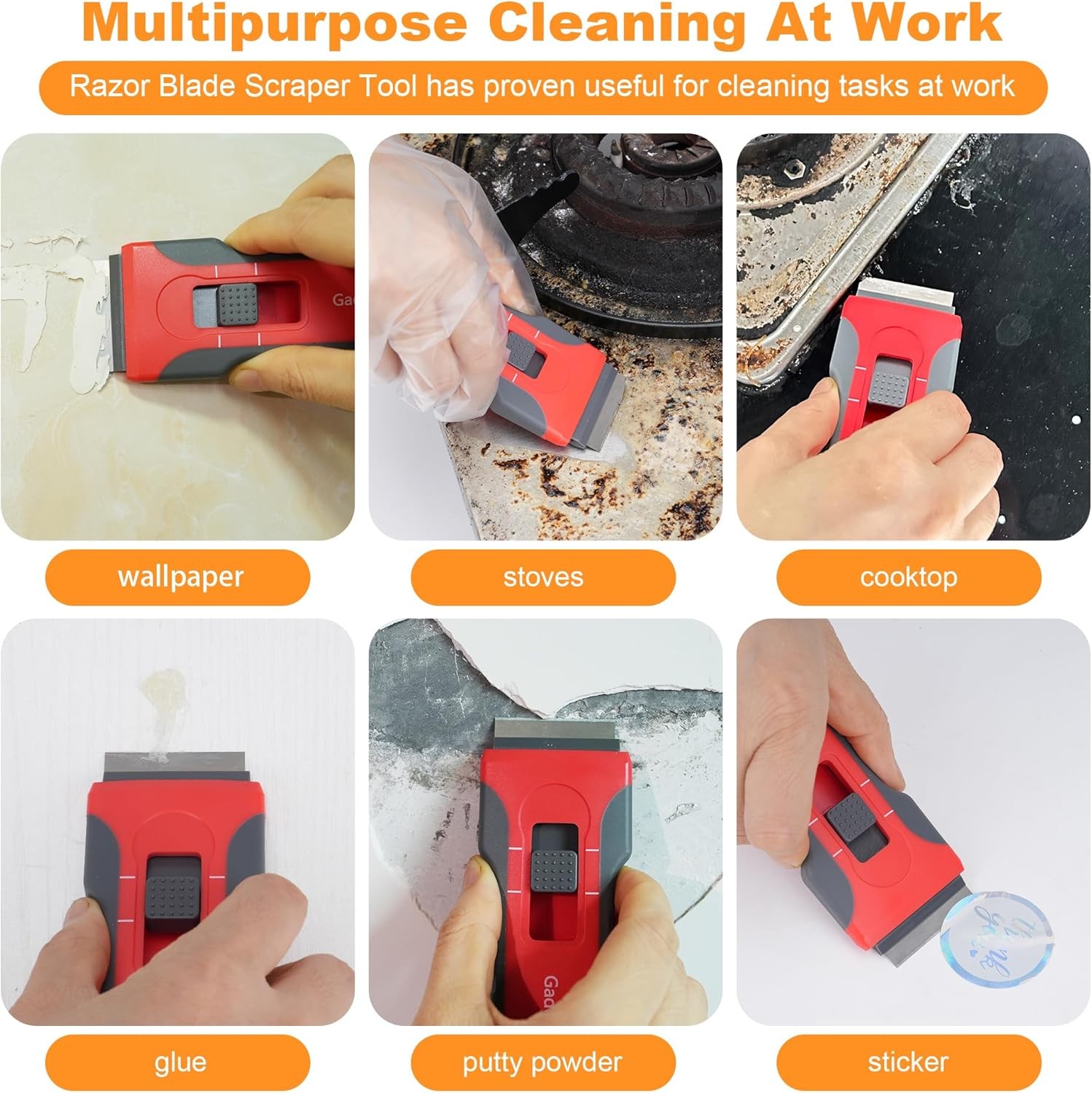 Razor Blade Scraper with 2 Pcs Plastic Scraper, Scraper Tool for Cooktop, Oven, gallery