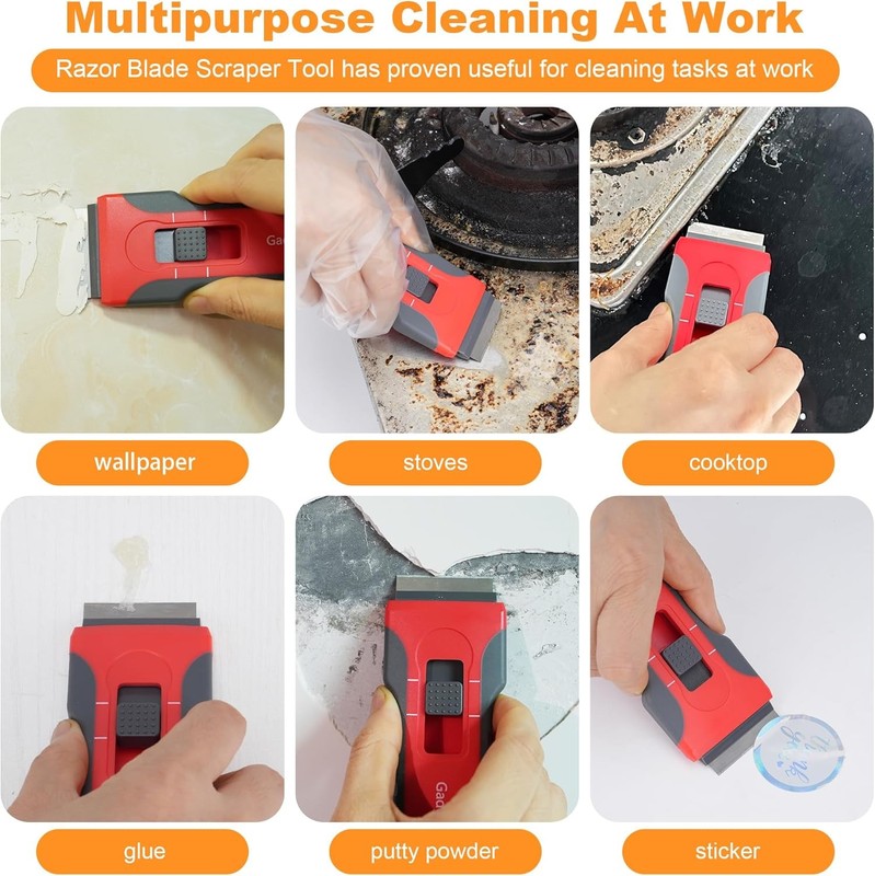 Razor Blade Scraper with 2 Pcs Plastic Scraper, Scraper Tool for Cooktop, Oven, gallery