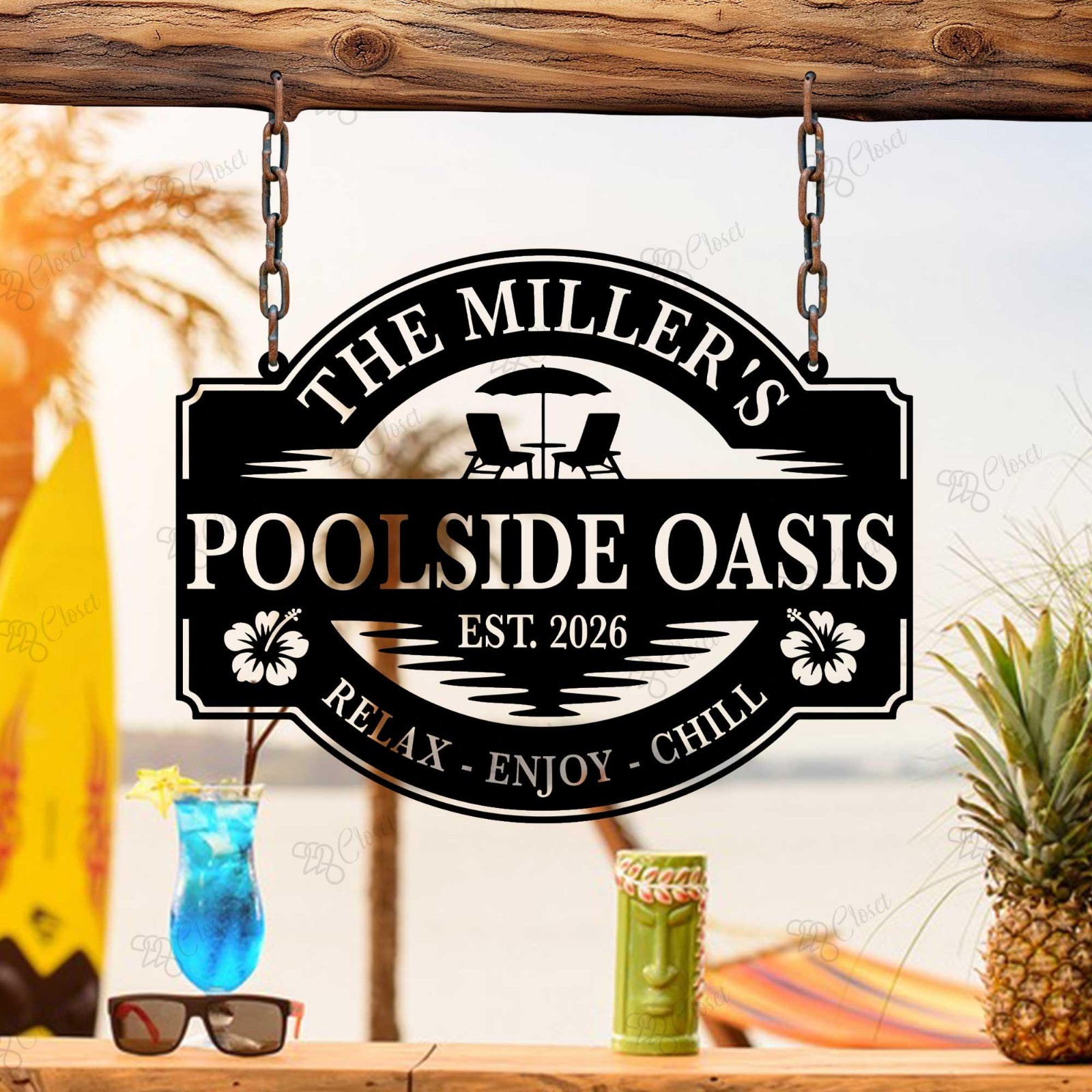 Personalized Poolside Oasis Metal Sign: Custom Backyard Patio Outdoor Decor gallery