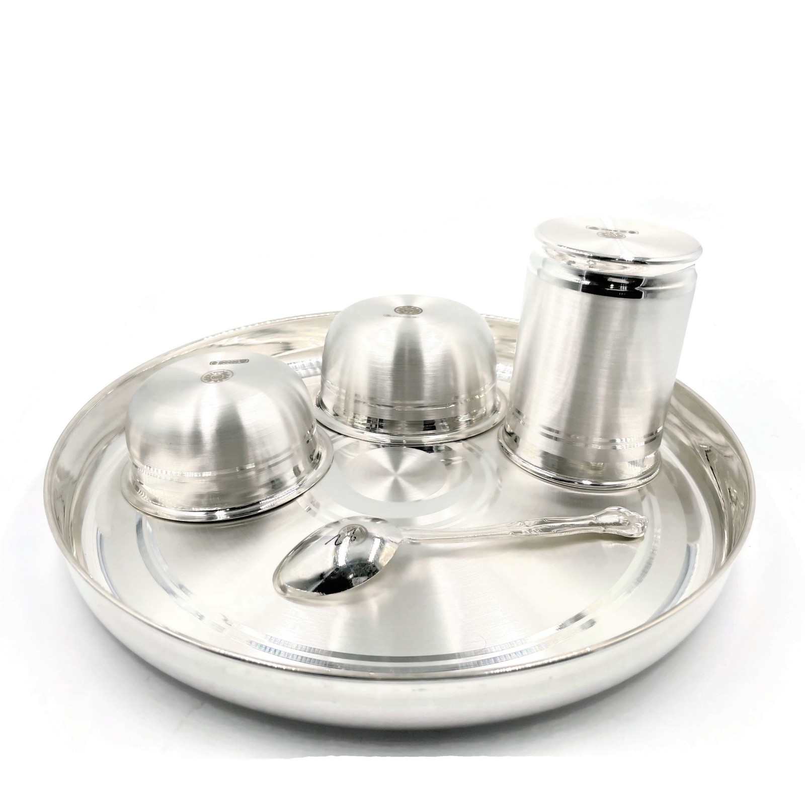 999 Pure Silver 9.0 Inch Hallmarked Indian Thali Youth Dinner Set - Set#02 gallery