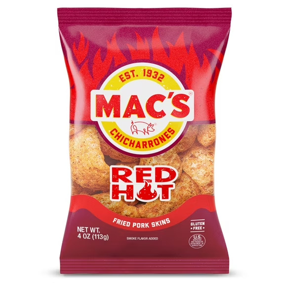 Mac's Hot Chicharrones Pork Rinds, Pork Skins, 4 oz Bag gallery