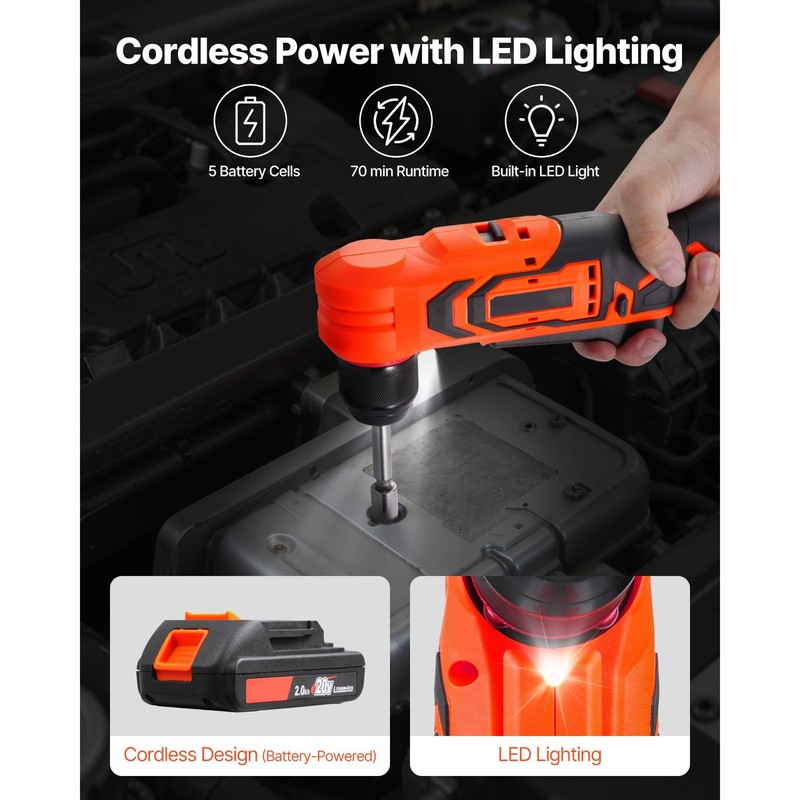 Cordless 3/8" Right Angle Drill, Brushless, 45N·m, LED Light gallery