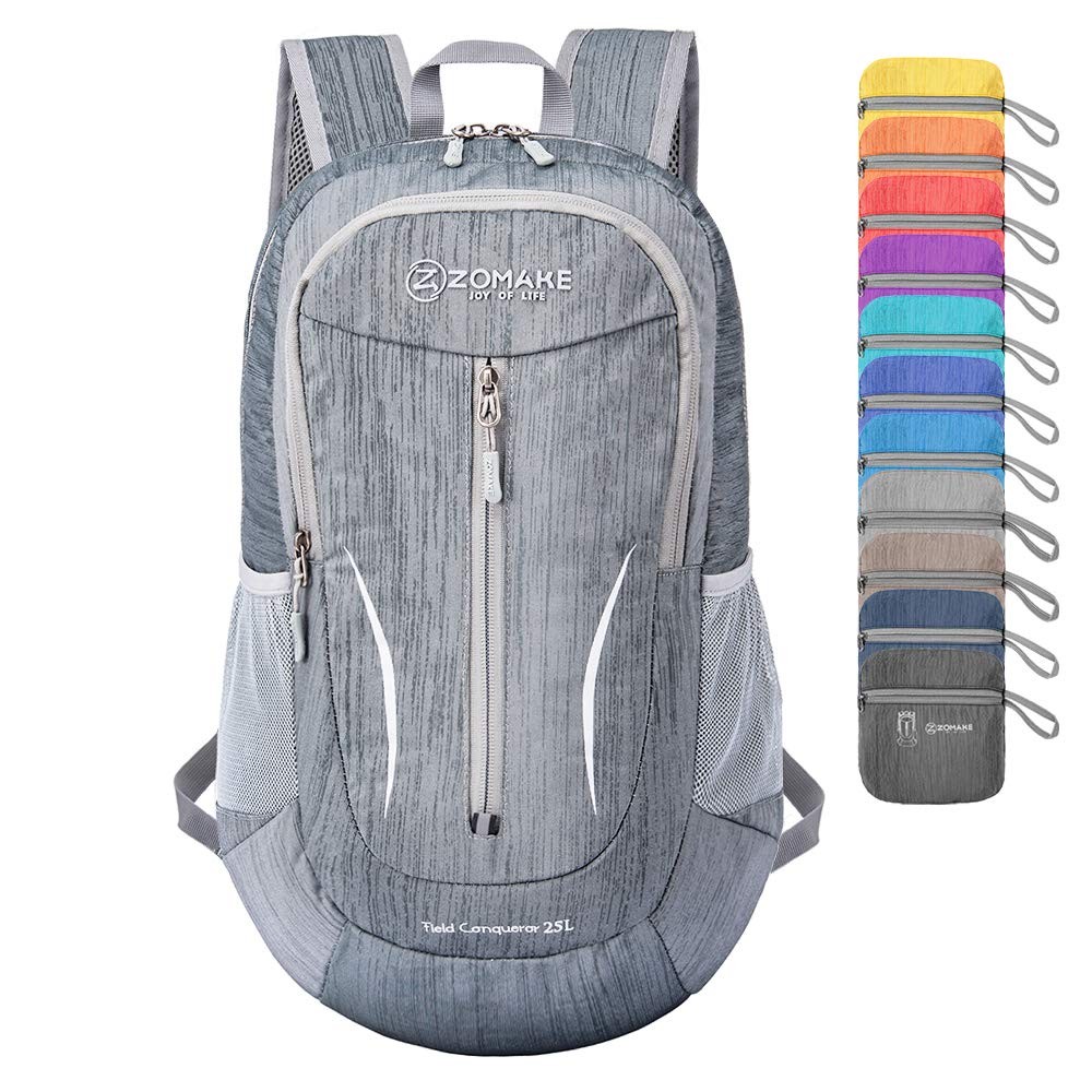 Medium Grey 25L Ultra Lightweight Packable Foldable Hiking Backpack Daypack