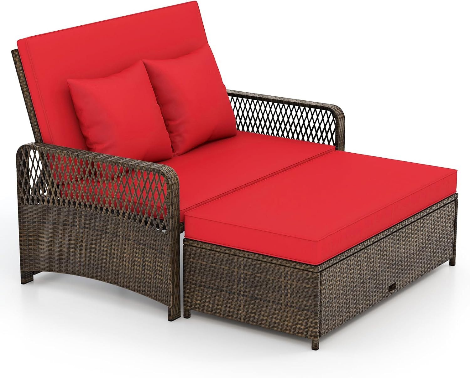 Versatile Red Wicker Daybed & Loveseat with Storage Ottoman gallery