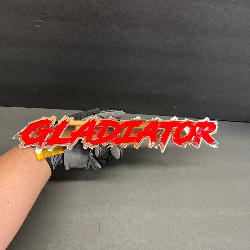 1x Gladiator Custom Text 3D Acrylic Car Emblem Badge Multicolor Laser Cut decal gallery