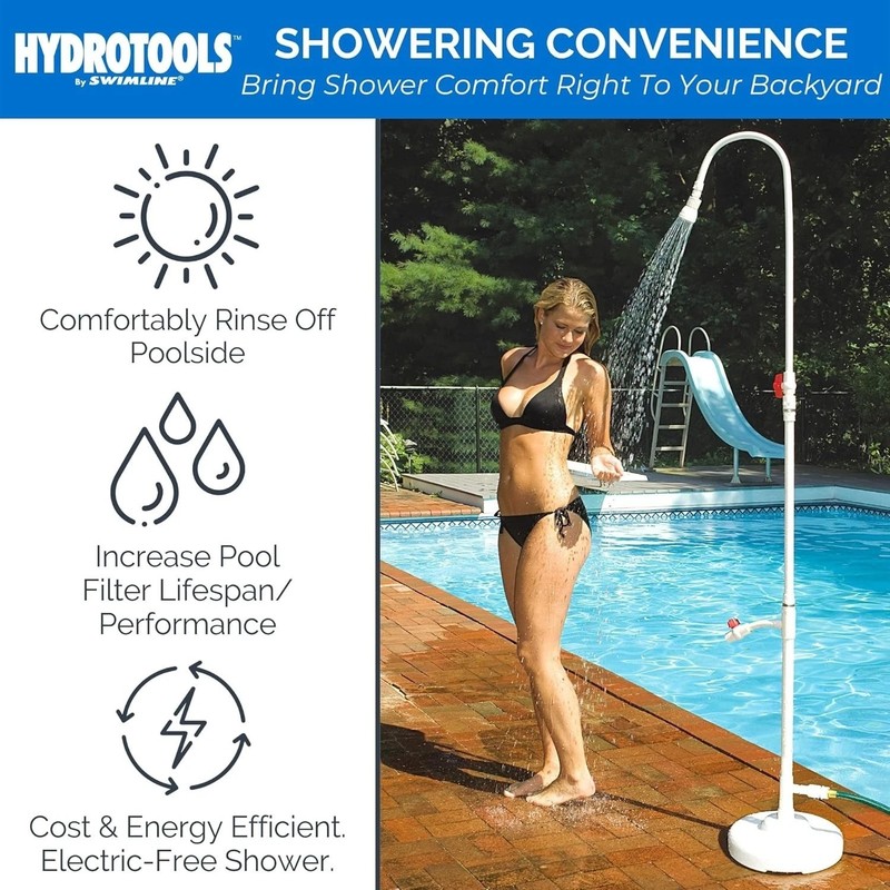 Convenient 7ft Poolside Shower: Adjustable Head & Foot Wash Feature Included gallery