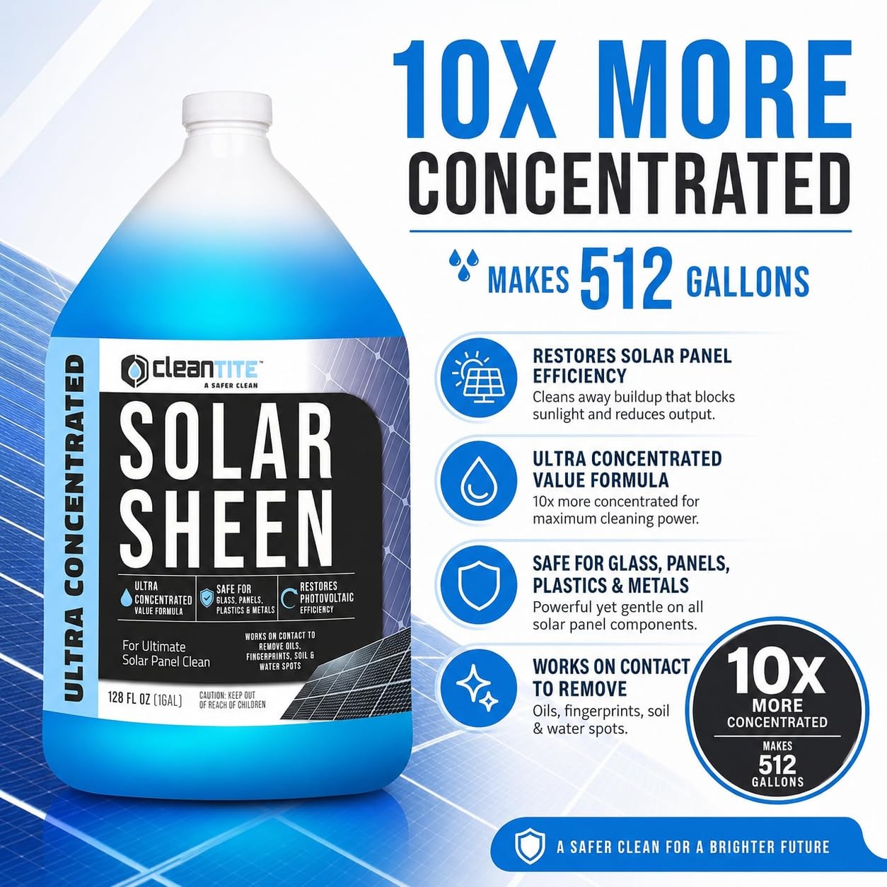 CLEANTITE Solar Panel Cleaner 1 Gallon (Makes 512 G) - 128 Fl Oz (Pack of 1) gallery