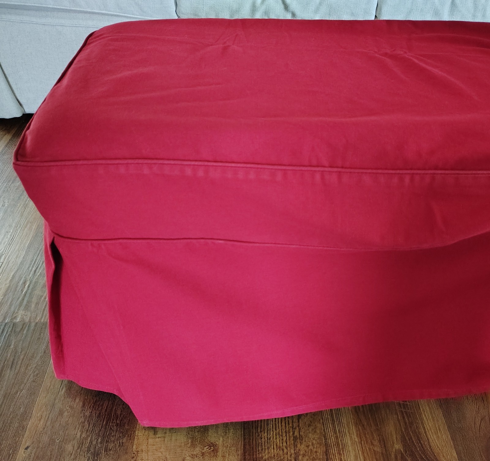 Ottoman Slipcover Skirted Deep Red Color Twill Duck Fabric Lined 26x23x19 gallery