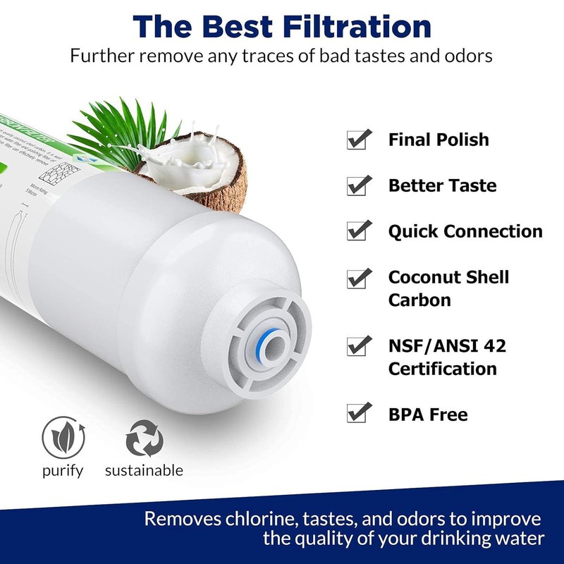 4 Pack Inline Post Carbon Water Filter Purifier Quick Connect 1/4" T33 10" x 2" gallery