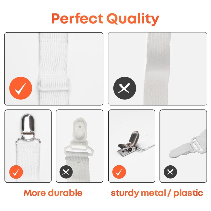 White 4-Pack Elastic Sheet Straps with Metal Clips to Keep Sheets in Place gallery