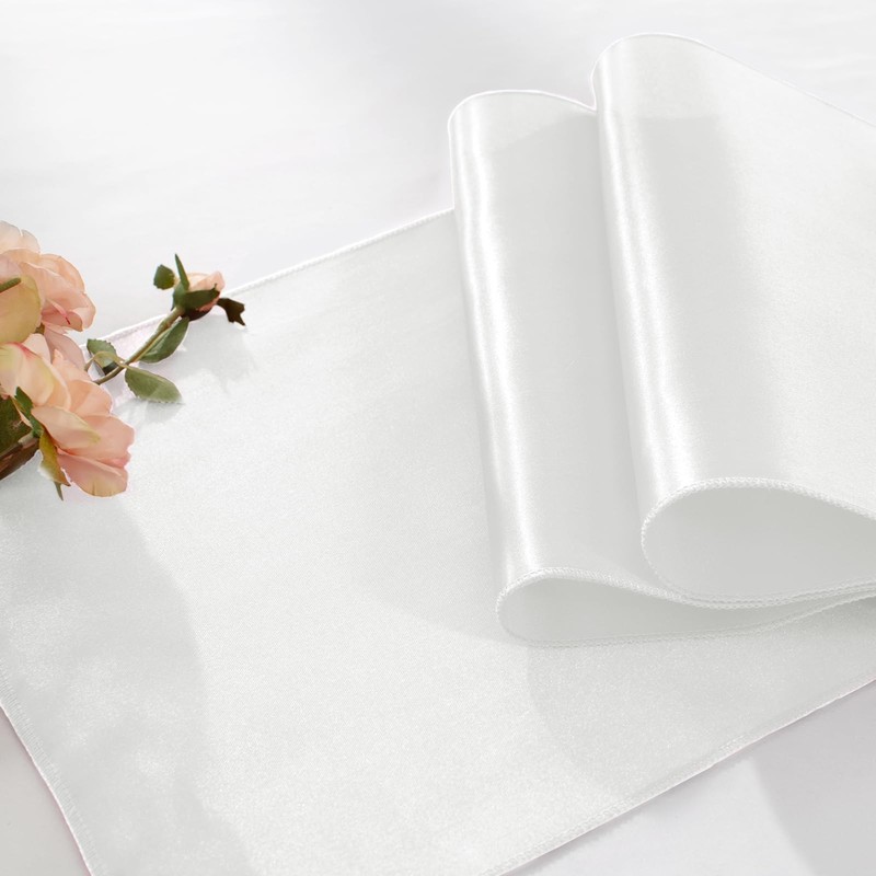 2-Pack 12x108-inch White Rectangular Smooth Satin Silk Table Runner Wedding gallery