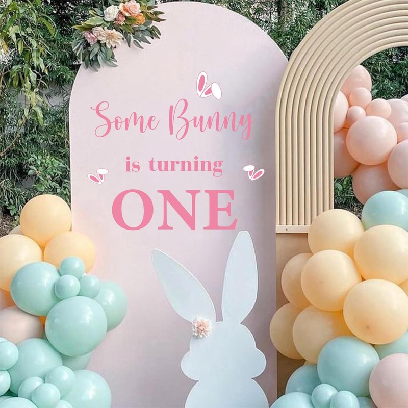 Some Bunny is Turning One First Birthday Party Decal Sign Pink Easter Rabbit Ear gallery