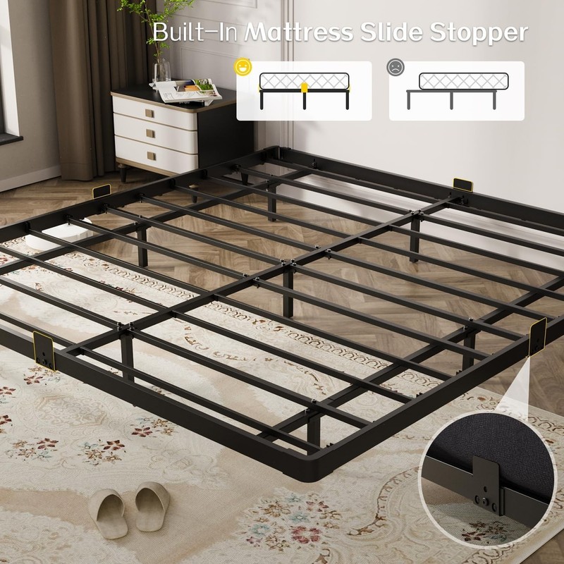 Size Floating Bed Frame, Metal Platform, with LED Light and Charging Station, No gallery