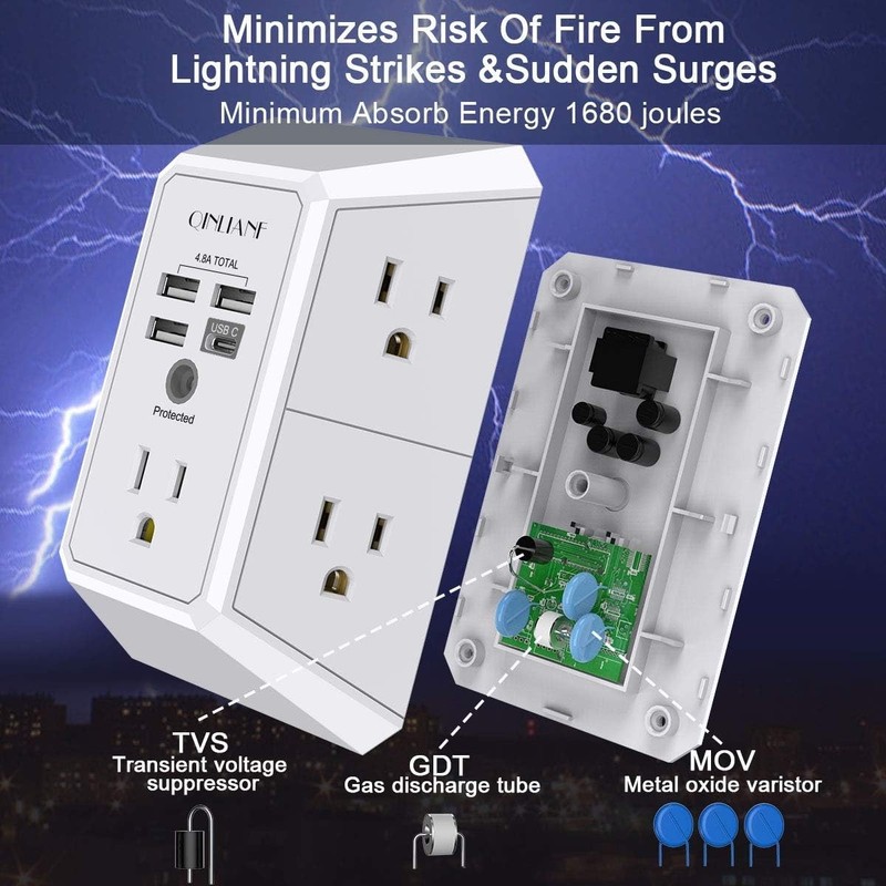 5-Outlet Wall Charger Surge Protector w/ 4 USB Ports 1680J Power Extender gallery