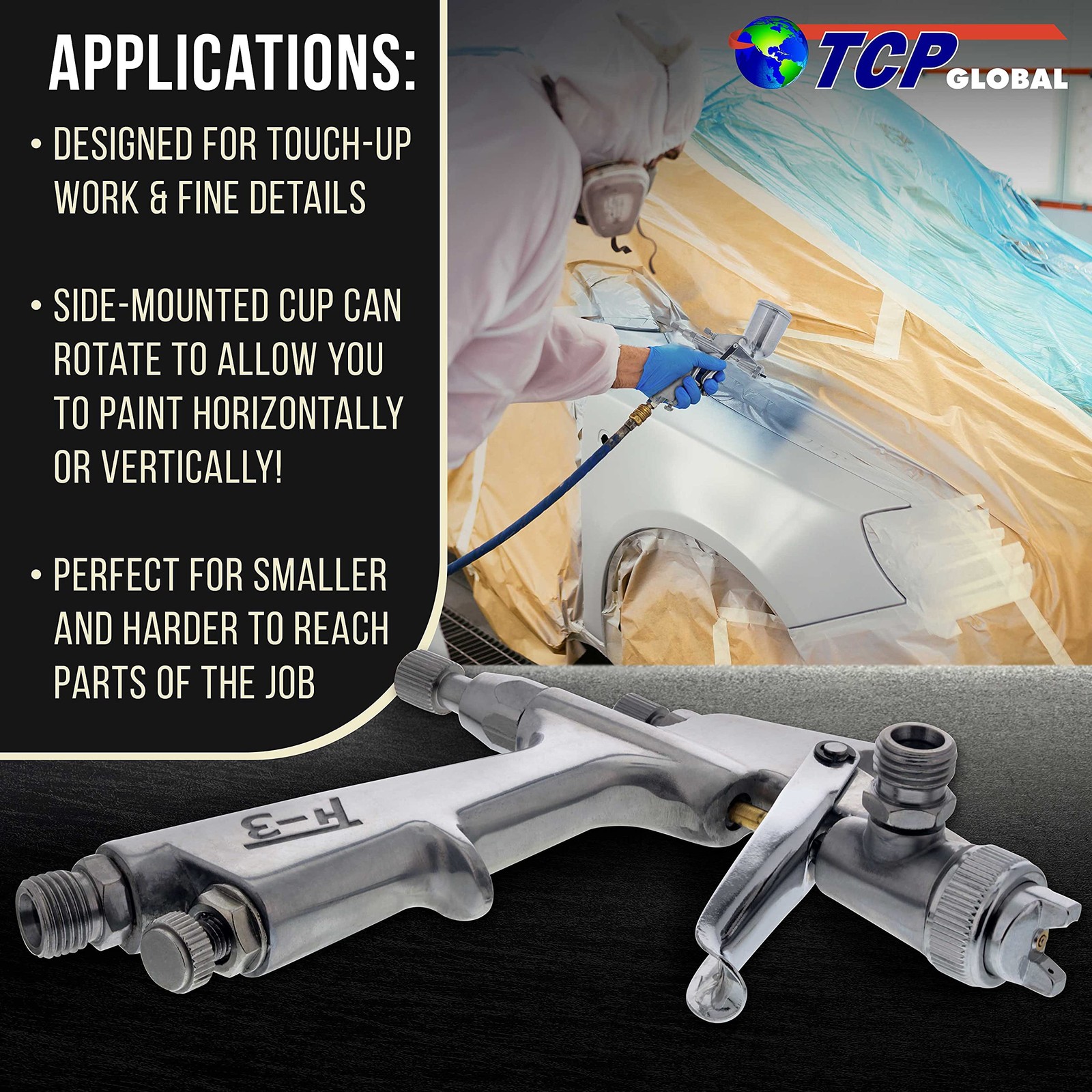 TCP Global Mini Gravity Feed Spray Gun with .8mm, .5mm & 1.0mm Needle & Nozzl... gallery