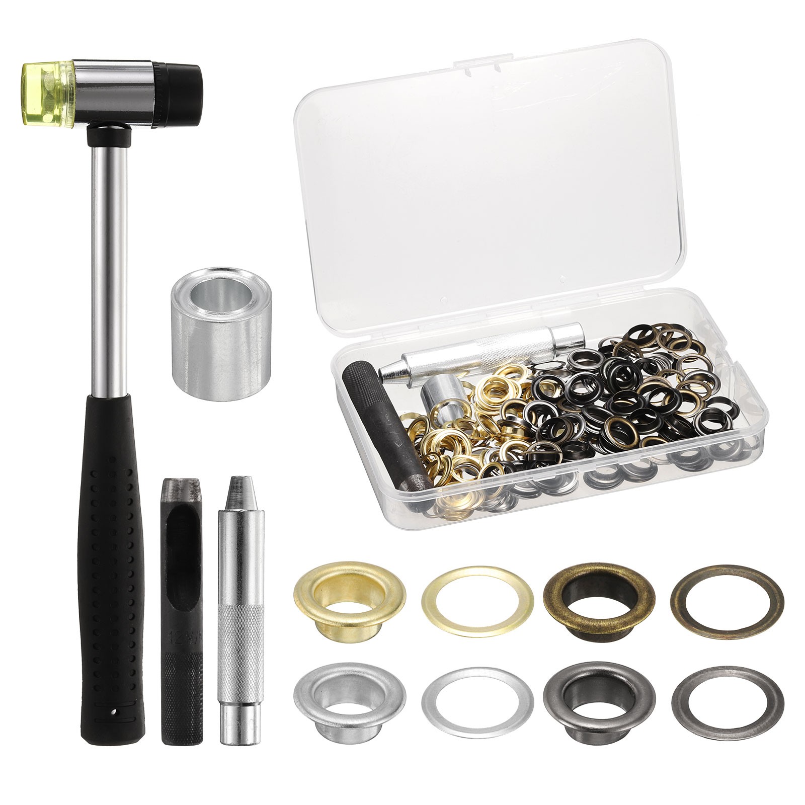Grommet Eyelet Kit 100pcs 12mm Inner Dia with Tool, Gold,Silver,Gunmetal,Bronze gallery