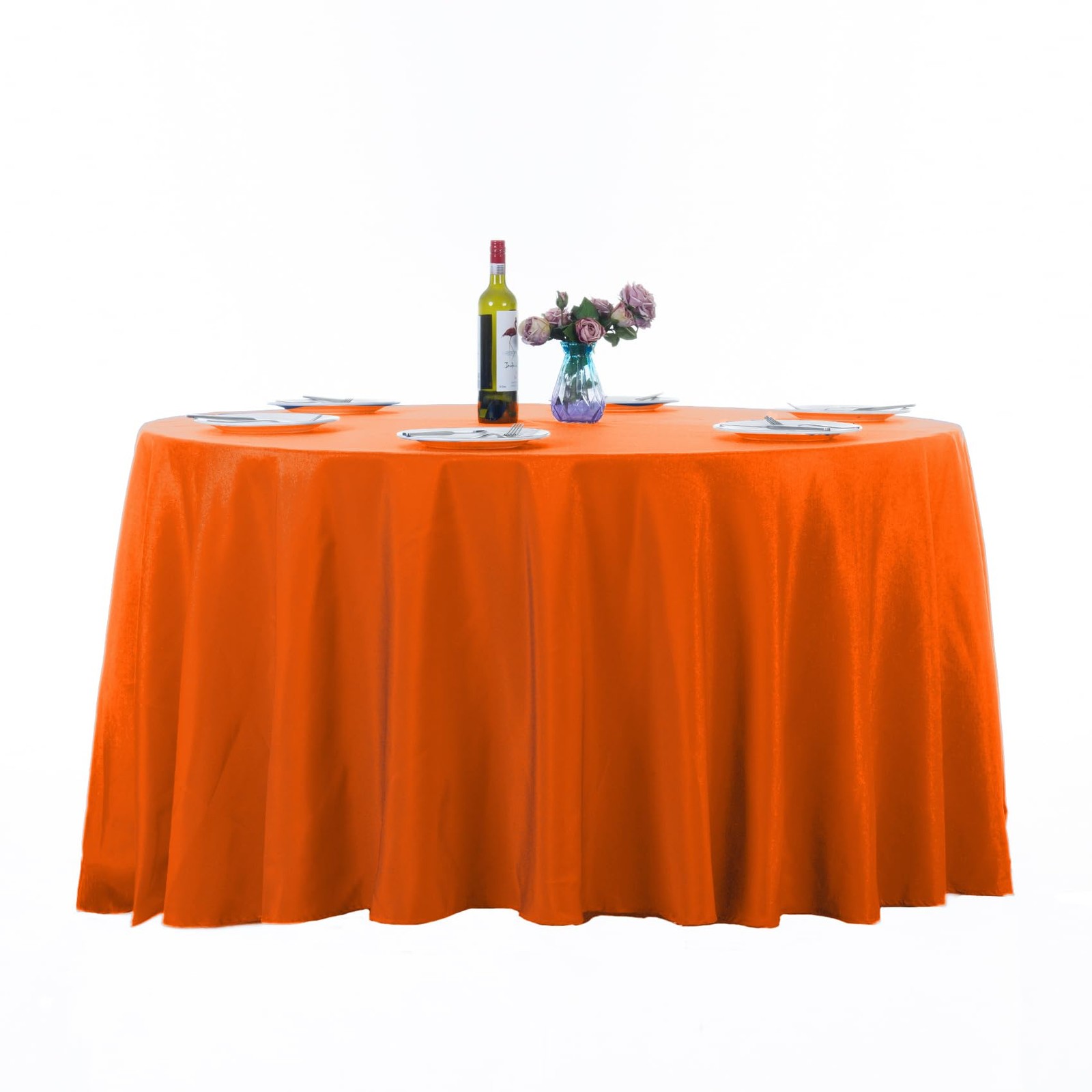 2 PCS 120 Inch Orange Round Tablecloth Washable Polyester Wedding Banquet gallery