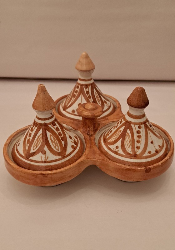 Moroccan Pottery Hand Painted Mini Three Section Spice Tagine w/Lids gallery