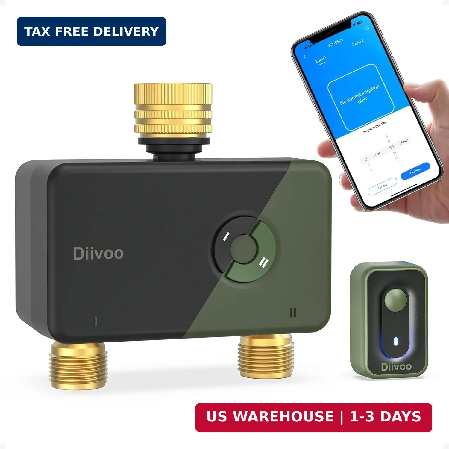 Diivoo Brass WiFi Sprinkler Timer 2 Zone, Smart Water Timer for Garden Hose Remo gallery