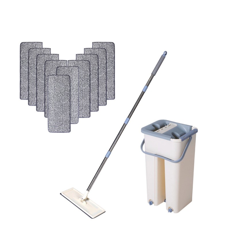 US 1-2 Sets Flat Mop Bucket System Reusable Microfiber Pads Cleaning Wet Dry Use gallery