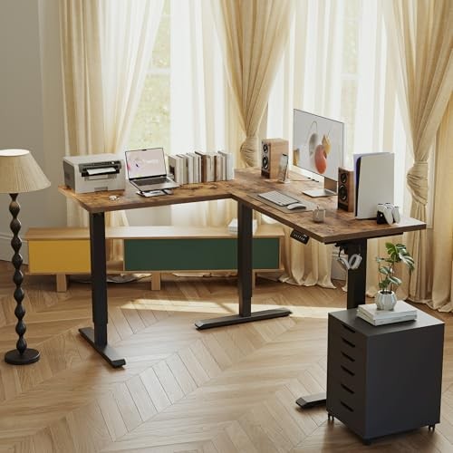 59 Inch L Shaped Standing Desk Adjustable Height, 59 x 48 Inch Rustic Brown gallery