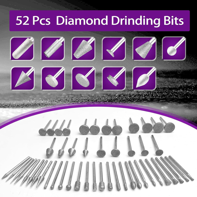 Diamond Grinding Bit Set for Dremel - 52Pcs Polishing Kit for Stone & Glass gallery