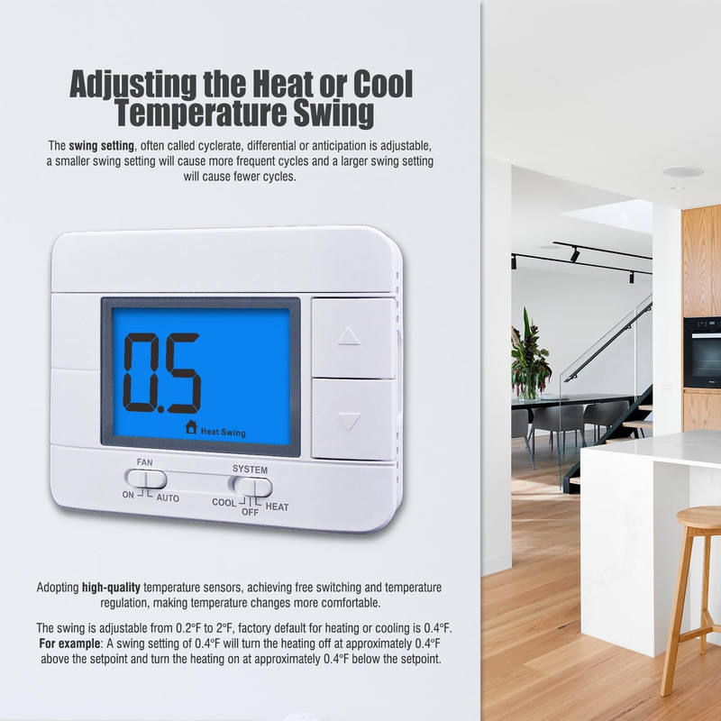 Non-Programmable Thermostats for House, Single-Stage 1 Heat/ 1 Cool, Simple Ther gallery