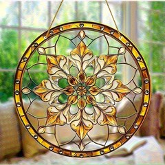 Round Acrylic Imitation Painted Wall Decor Bohemian Golden Flower Sun Catcher