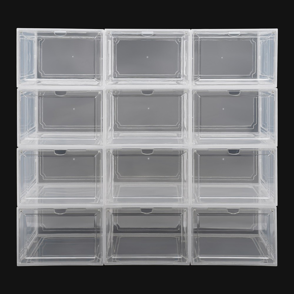12PCS Shoe Containers Transparent-Front Door Open Acrylic Shoe Display Cabinet