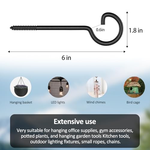 Rustic Metal Screw-in Ceiling Hooks, 35 lbs Capacity, 10 Count 6in 10Pcs Black gallery