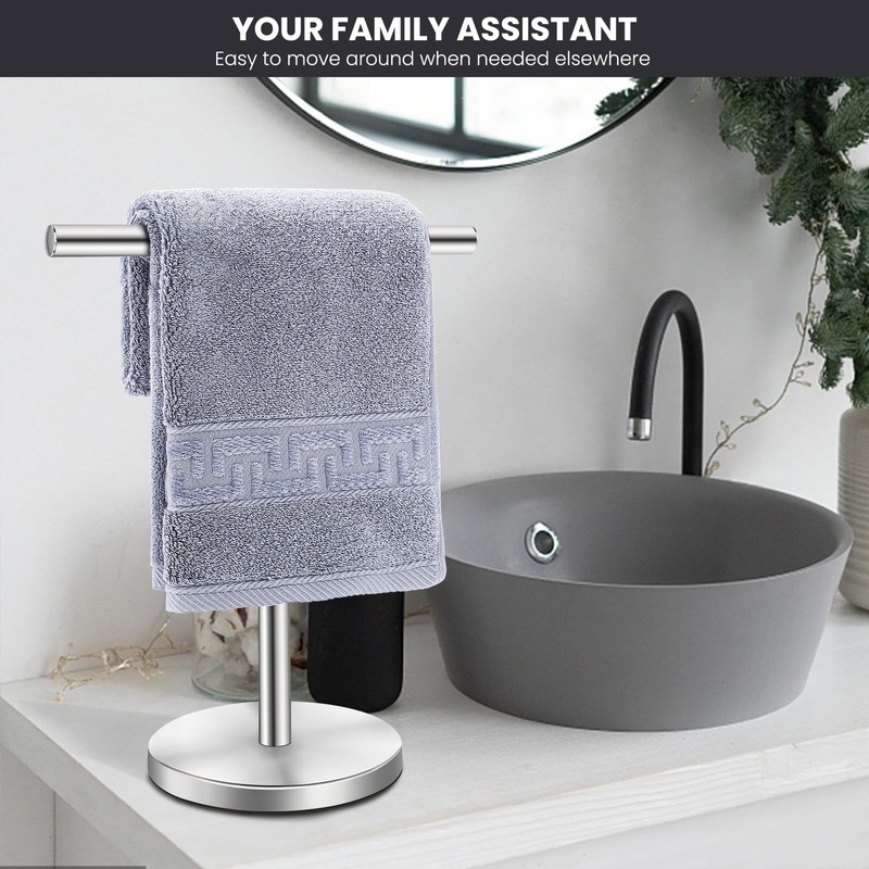 T-Shape Bath Hand Towel Holder Stand Stainless Steel Free Standing Hand Towel R gallery