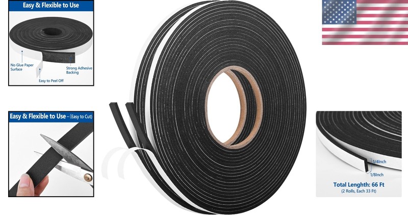 High-Density Foam Weather Stripping: 1/4In x 1/8In x 66Ft with Strong Adhesive gallery