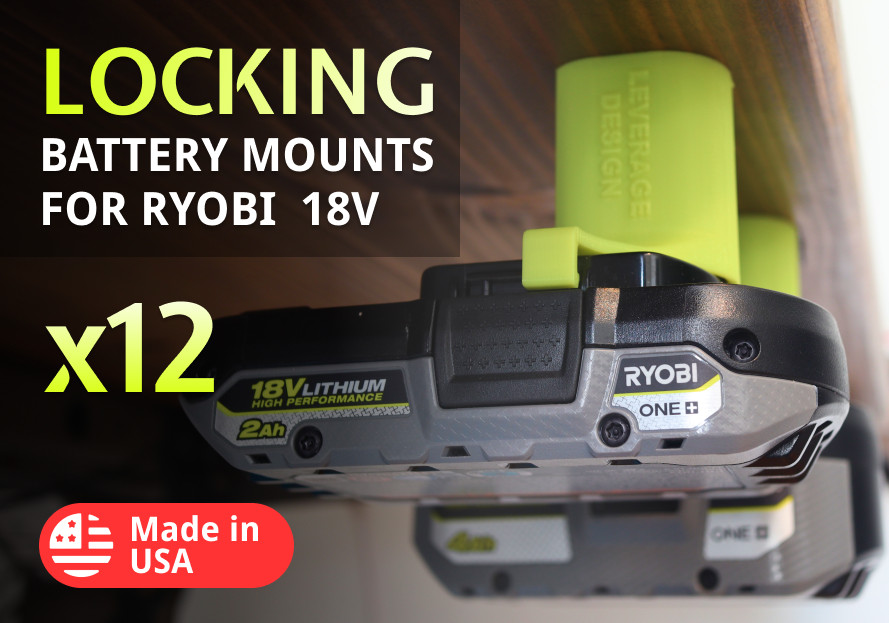 LOCKING! 12 Pack: Ryobi 18V ONE+ Battery Mounts / Hangers / Holders MADE IN USA gallery
