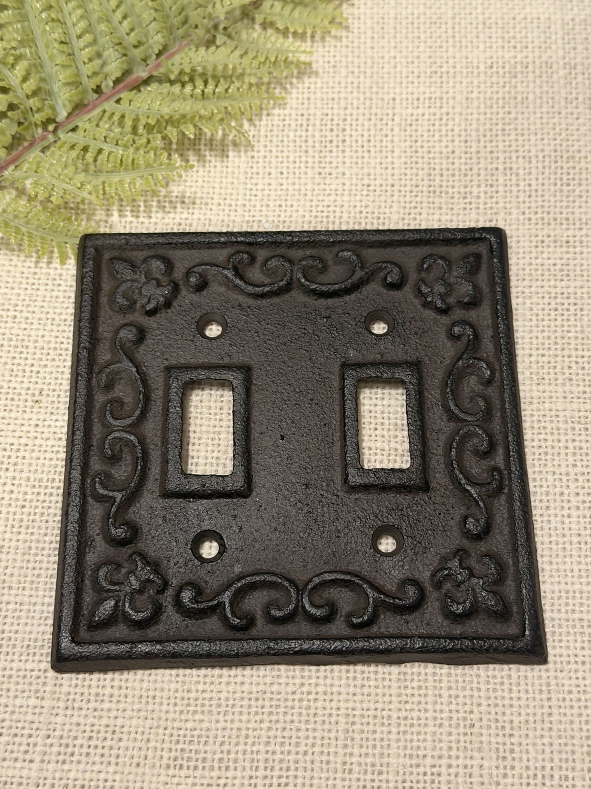 Double Toggle Light Switch Wall Plate Cover Cast Iron Metal Vintage Farmhouse gallery