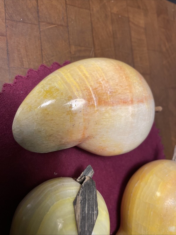(3) Alabaster Marble Stone Fruit Mango Carved with Wooden Stems Vintage Italy gallery