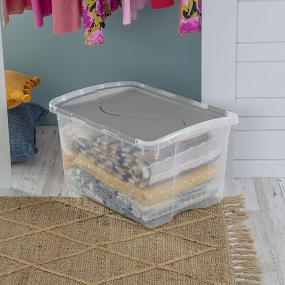 Clear Plastic Storage Container with Hinge Lid 48 Quart Medium FlipLid Bin Gray gallery