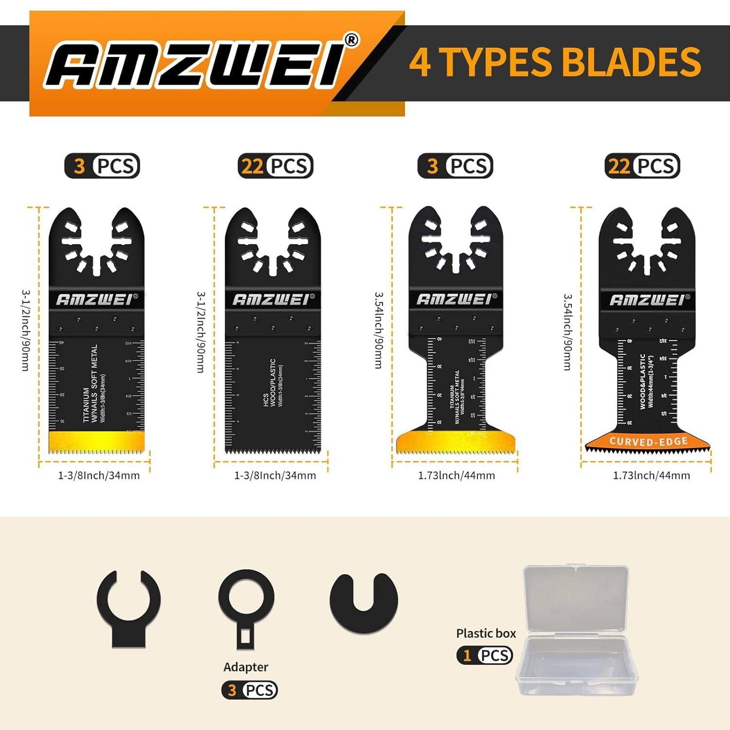 50PCS Titanium Oscillating Tool Blades, Curved Edge Oscillating Saw Blades for M gallery