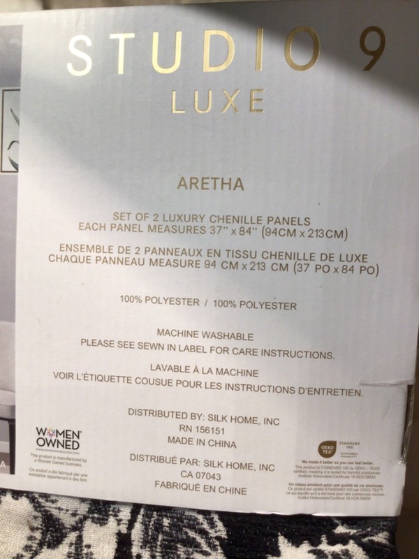 STUDIO 9 Curtain panels Aretha Chenille Black white 37 x 84 Botanical Print gallery